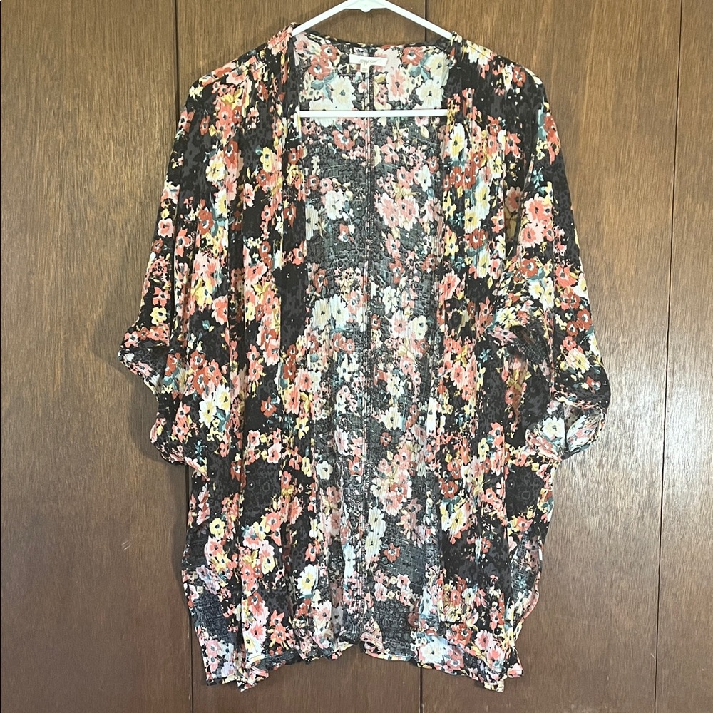 Maurices Black Floral Kimono Cardigan